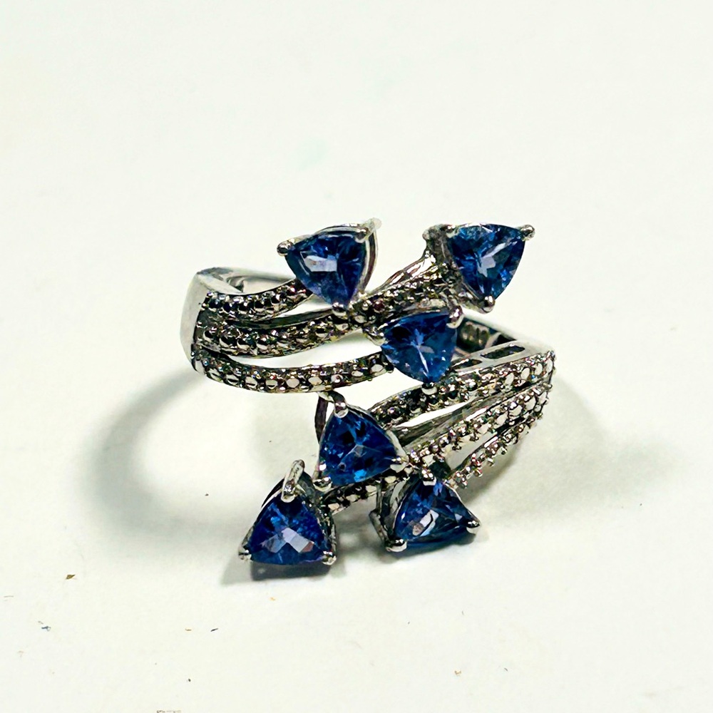 Sterling Silver Natural Purple Tanzanite Split Bypass Knuckle Ring Size 6